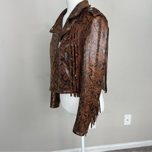 BLANK NYC WORD OF MOUTH SNAKE PRINT FAUX LEATHER FRINGE ZIP UP JACKET SIZE SMALL - Picture 13 of 16